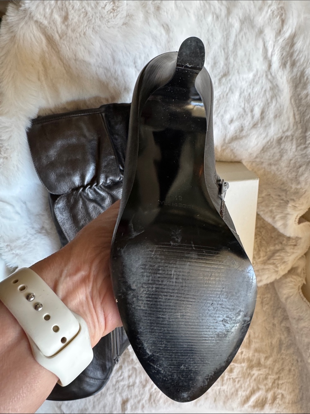 Diba Black Ruched Leather Mid-Calf Heeled Boots - Picture 7 of 13